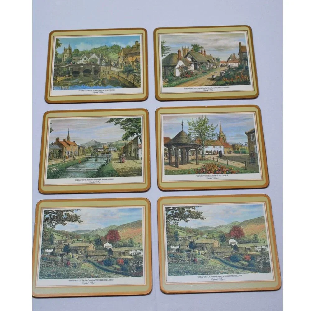 Vintage Pimpernel Acrylic English Villages Cork Backed Placemats Boxed Set of 6